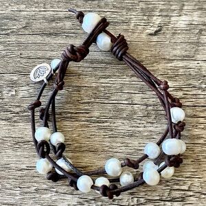 SSJ Leather Pearl Bracelet